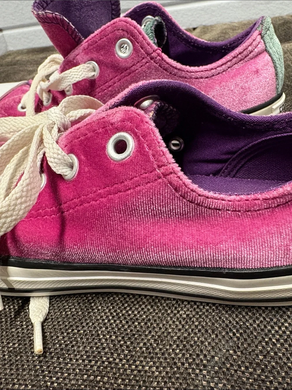 Converse Kids All Star Low K Double Tongue Pink Raspberry Velvet Shoes 658198F